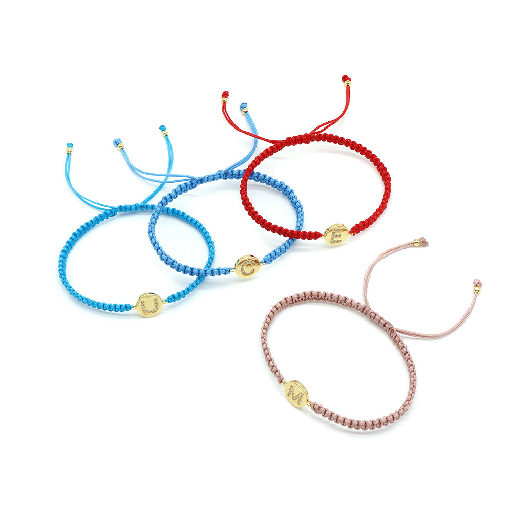 Handmade Customizable Brass Charm Bracelet With Cotton Wire