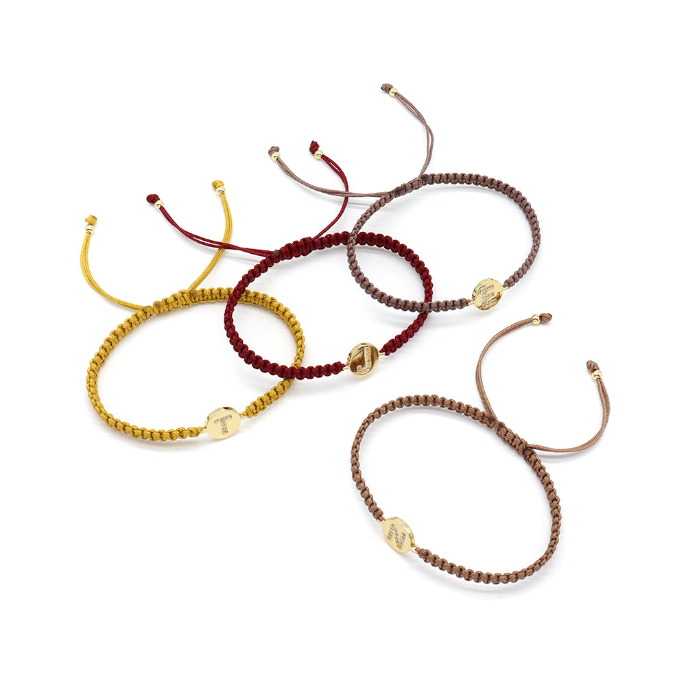 Handmade Customizable Brass Charm Bracelet With Cotton Wire