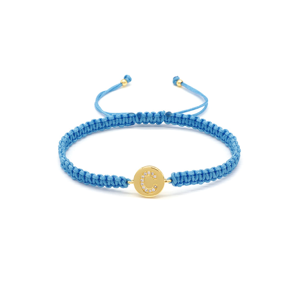 Handmade Customizable Brass Charm Bracelet With Cotton Wire