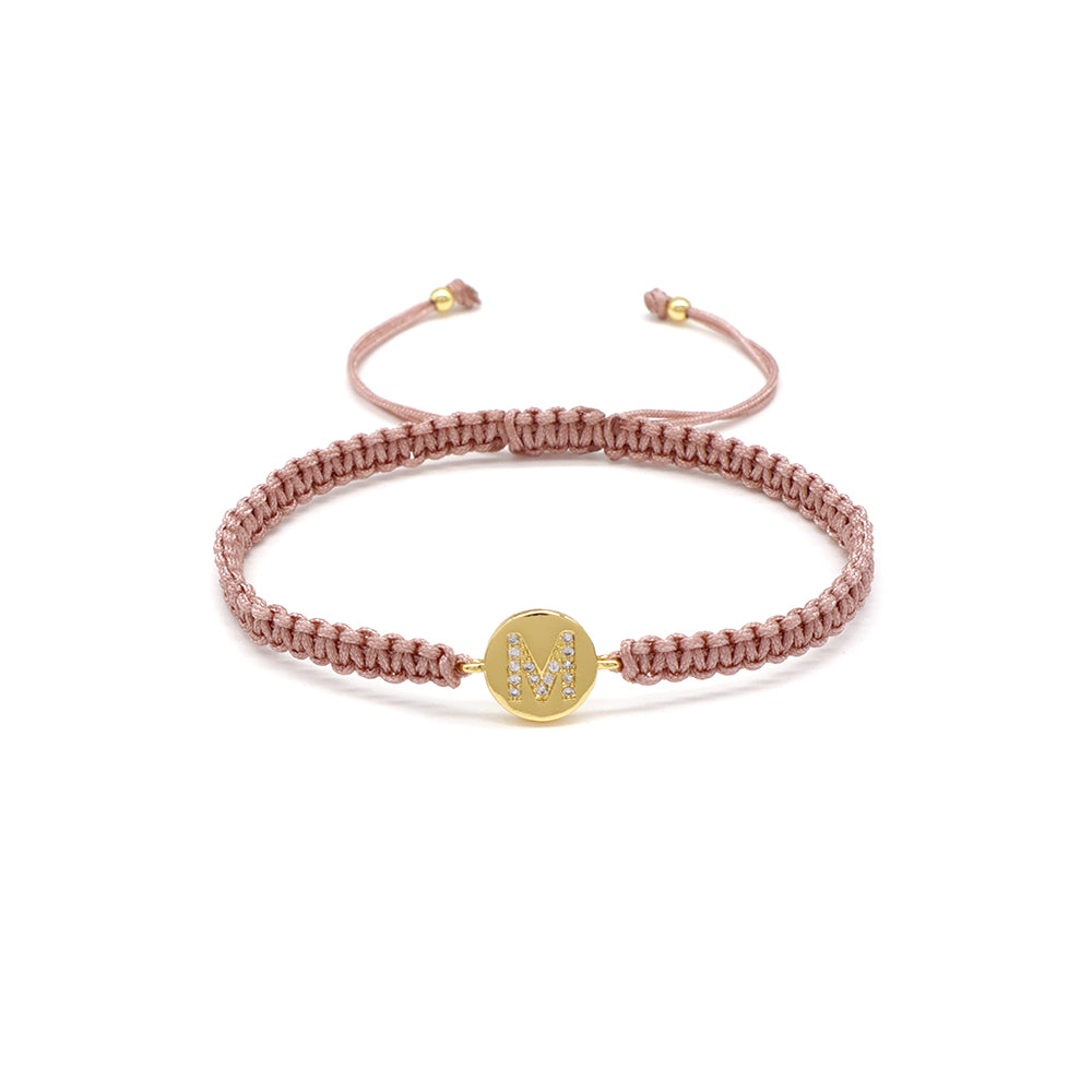 Handmade Customizable Brass Charm Bracelet With Cotton Wire