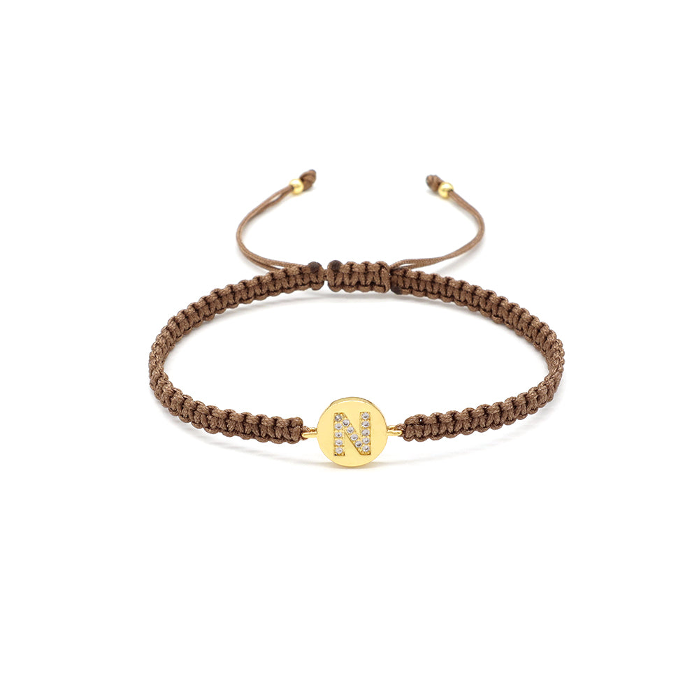 Handmade Customizable Brass Charm Bracelet With Cotton Wire