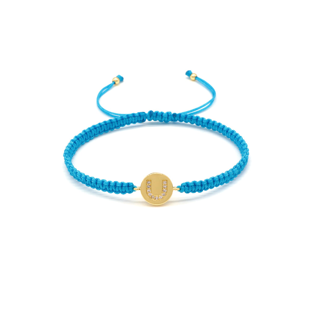 Handmade Customizable Brass Charm Bracelet With Cotton Wire