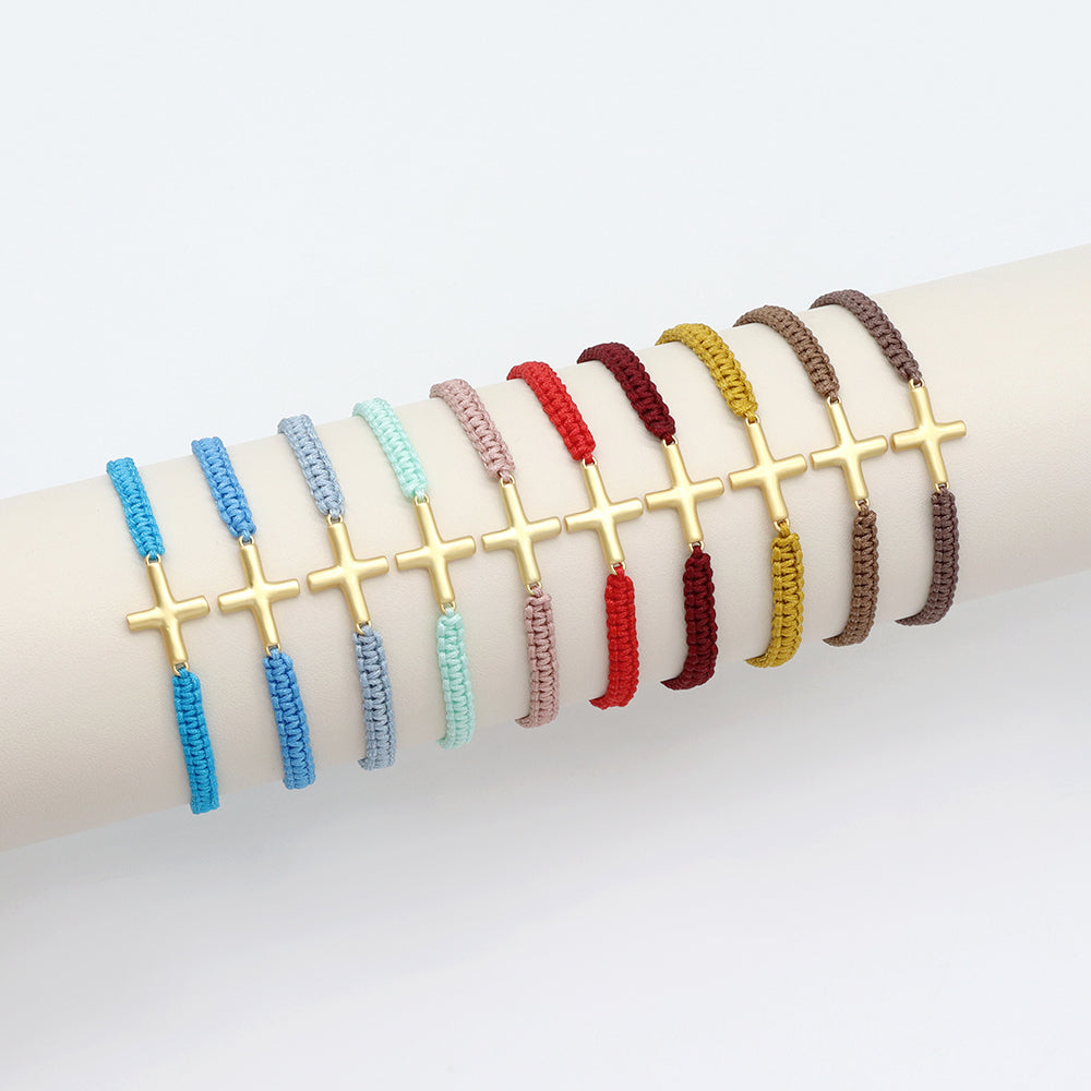 Handmade Customizable Brass Charm Bracelet With Cotton Wire