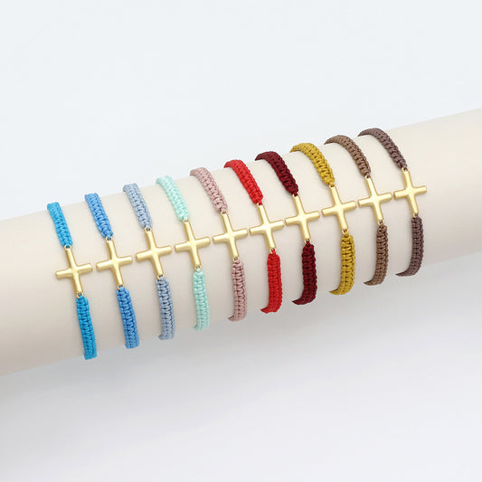 Handmade Customizable Brass Charm Bracelet With Cotton Wire