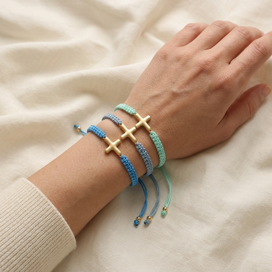 Handmade Customizable Brass Charm Bracelet With Cotton Wire