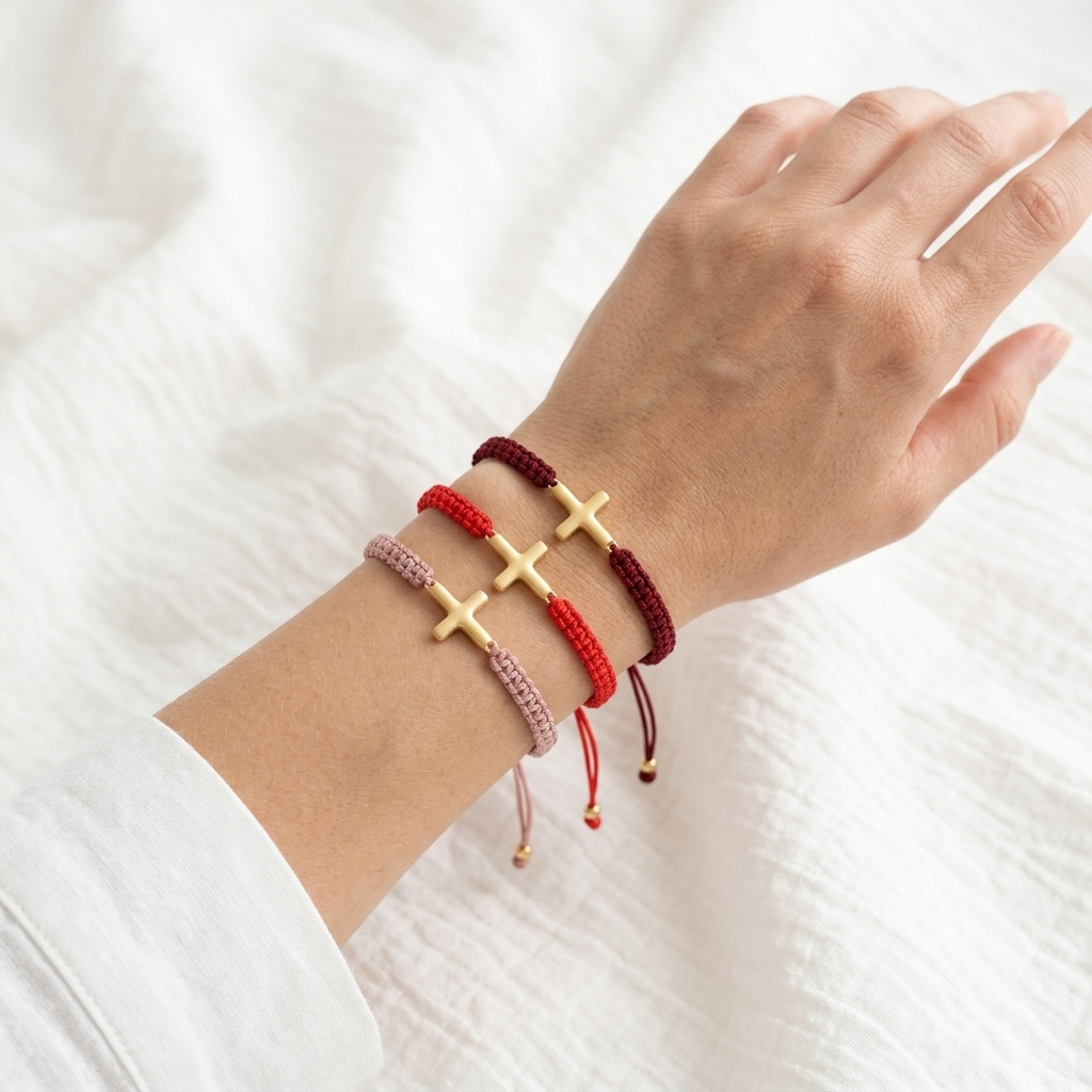 Handmade Customizable Brass Charm Bracelet With Cotton Wire