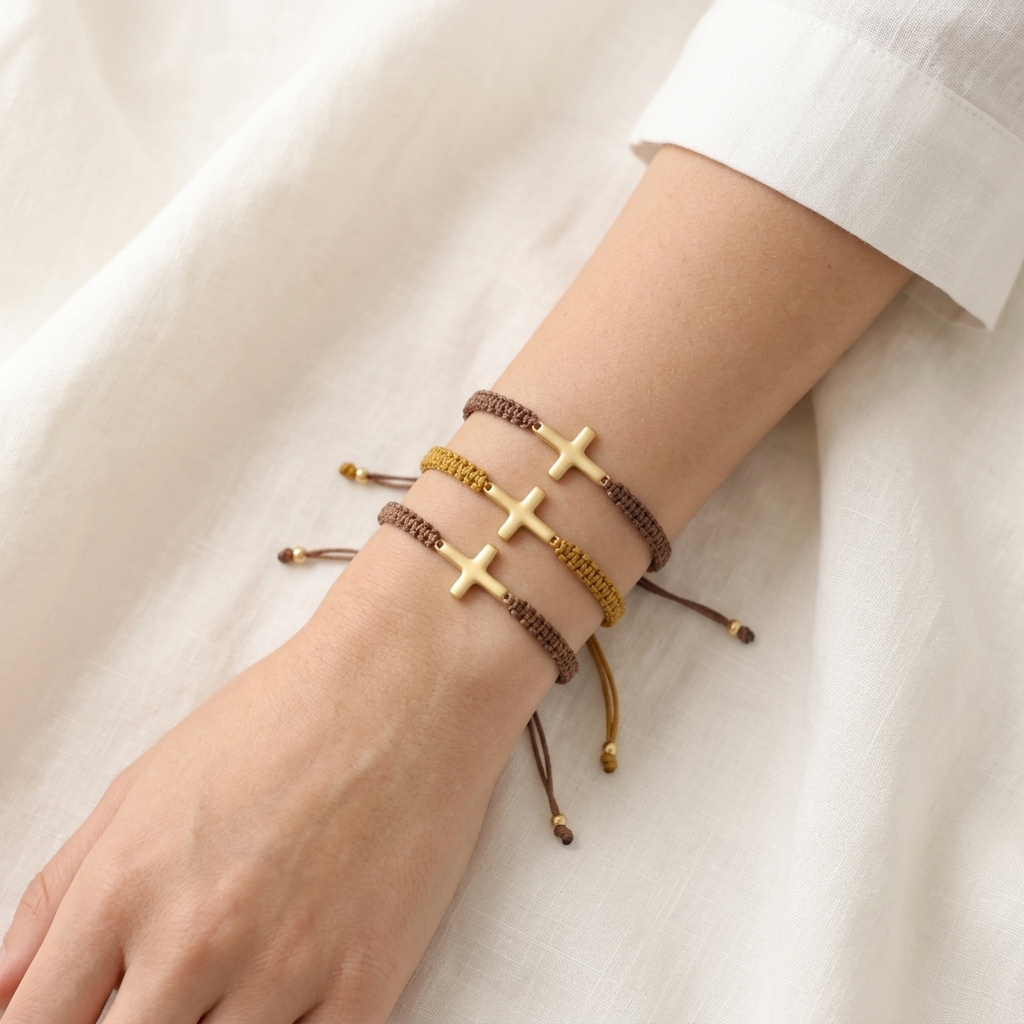 Handmade Customizable Brass Charm Bracelet With Cotton Wire
