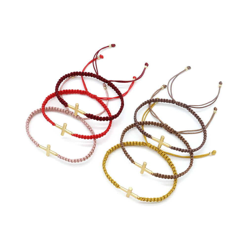 Handmade Customizable Brass Charm Bracelet With Cotton Wire