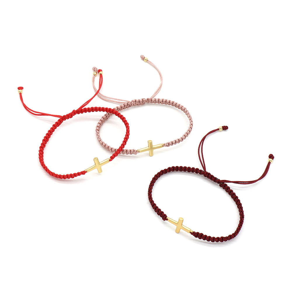 Handmade Customizable Brass Charm Bracelet With Cotton Wire