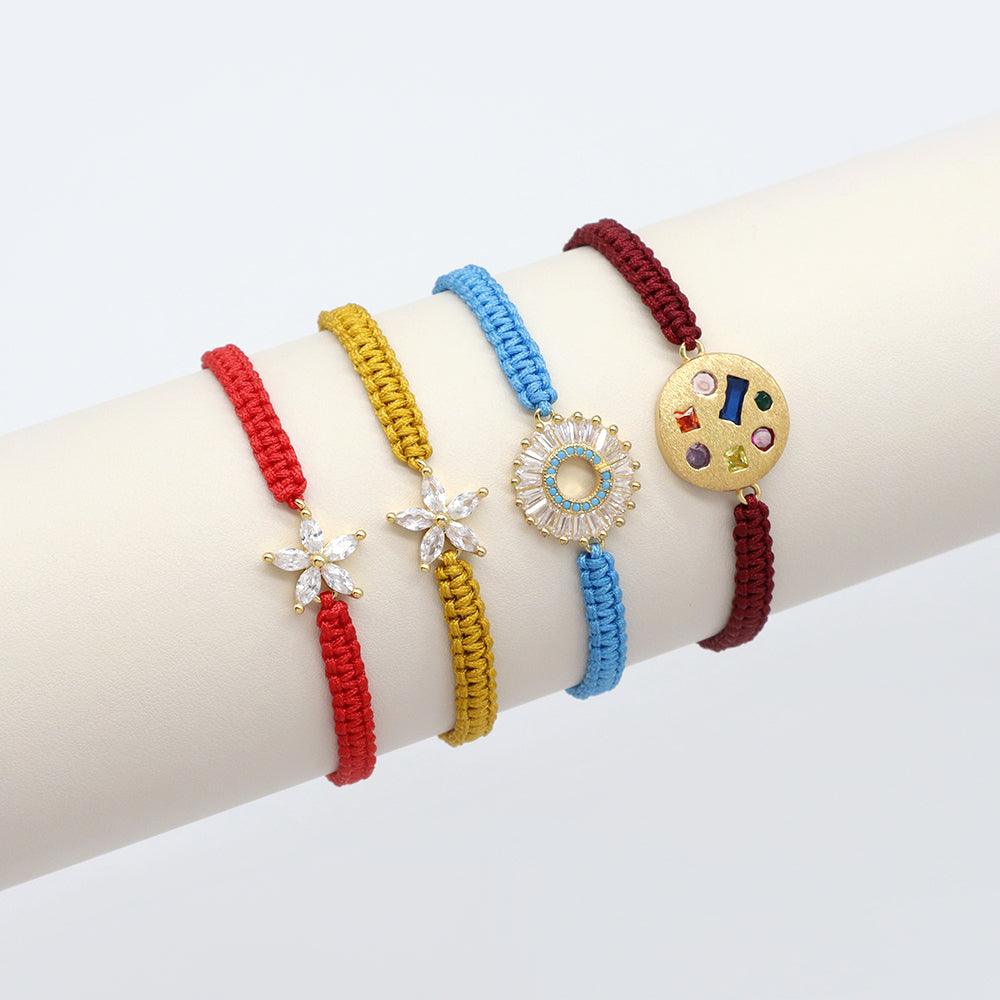 Handmade Customizable Brass Charm Bracelet With Cotton Wire