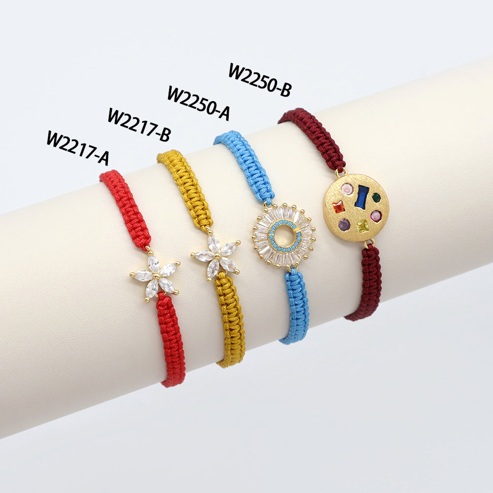 Handmade Customizable Brass Charm Bracelet With Cotton Wire