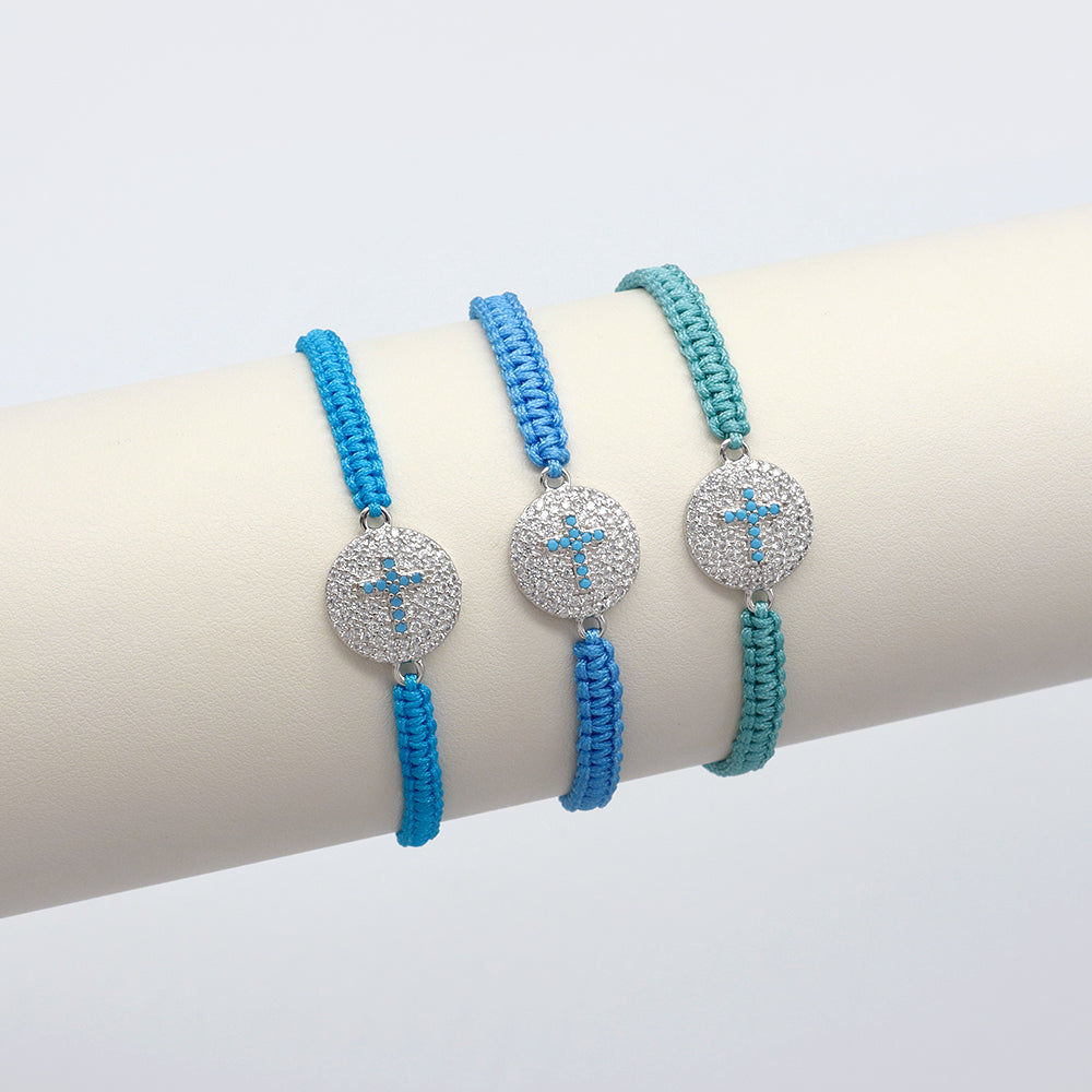 Handmade Customizable Brass Charm Bracelet With Cotton Wire