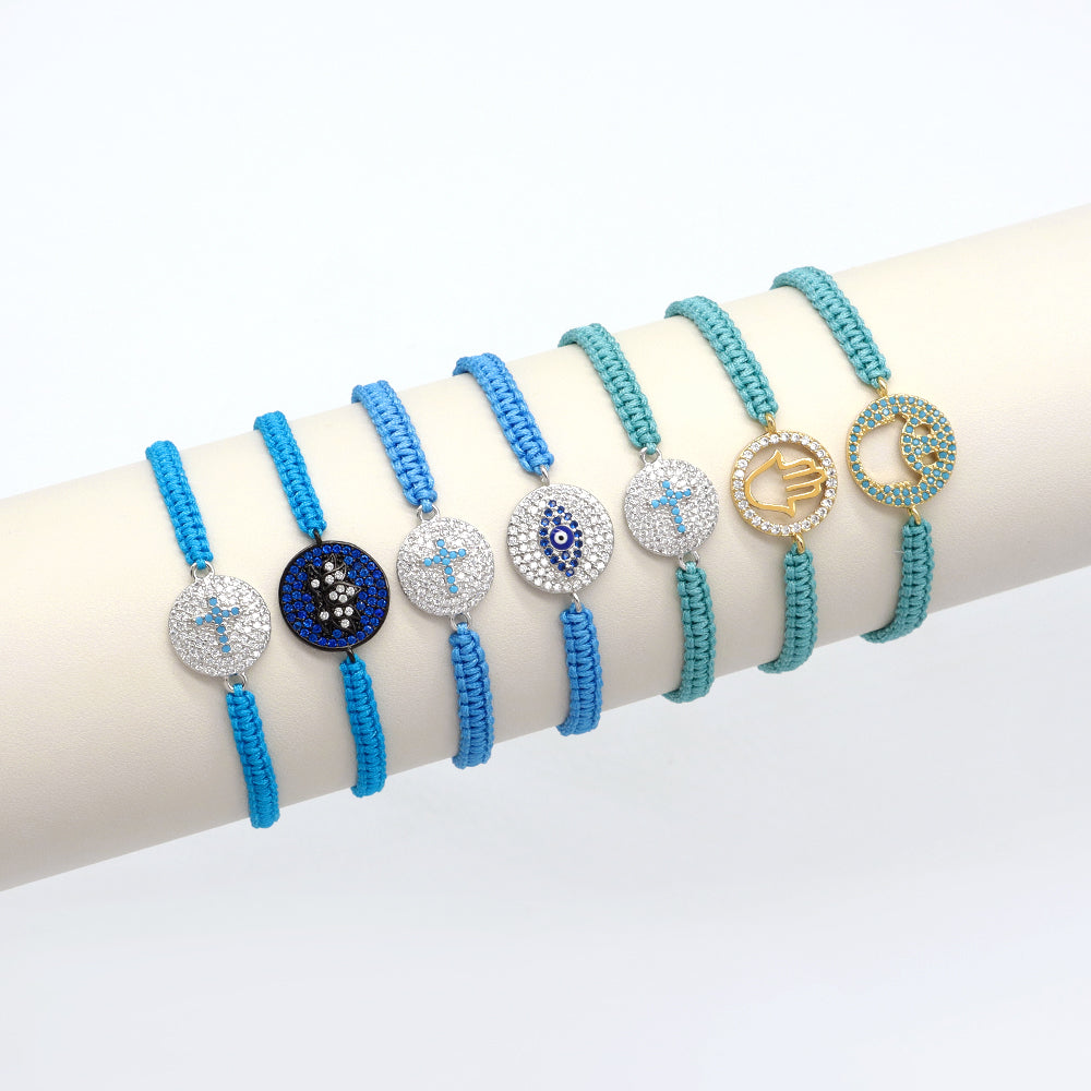 Handmade Customizable Brass Charm Bracelet With Cotton Wire