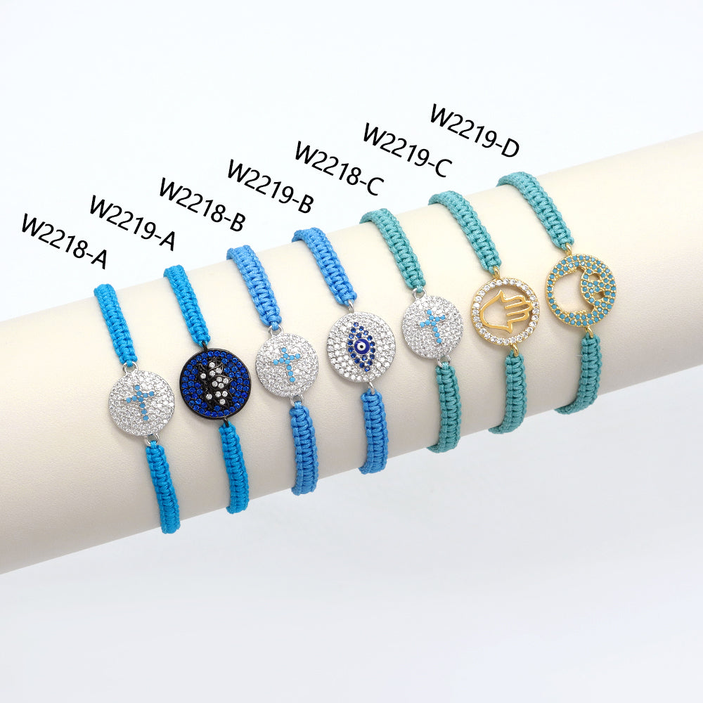 Handmade Customizable Brass Charm Bracelet With Cotton Wire