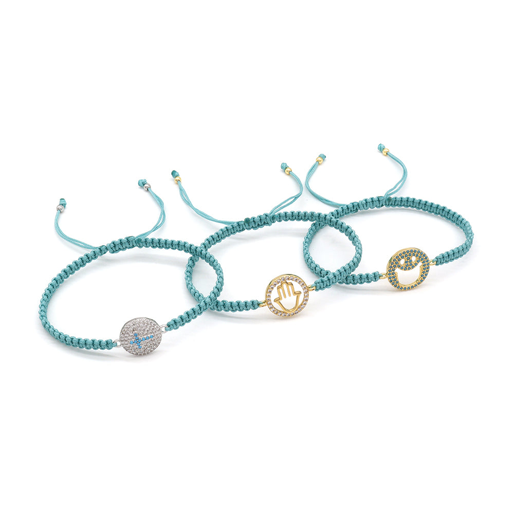 Handmade Customizable Brass Charm Bracelet With Cotton Wire