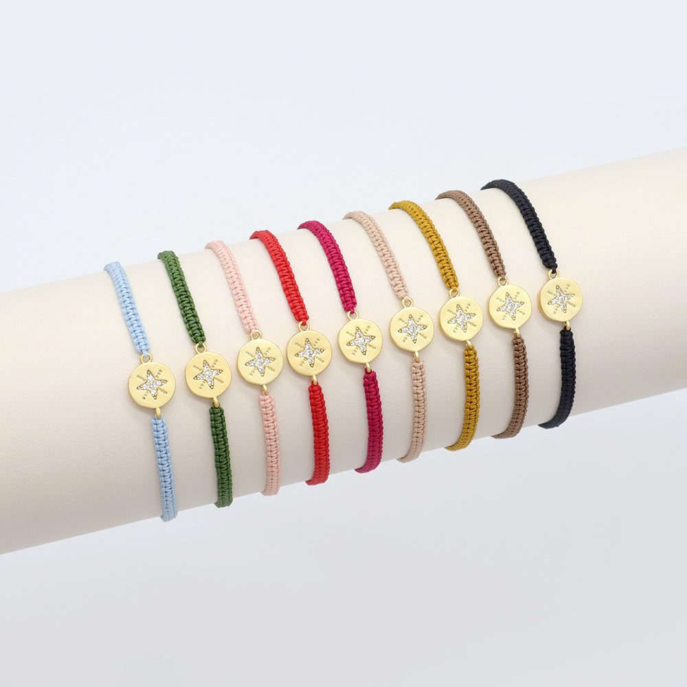 Handmade Customizable Brass Charm Bracelet With Cotton Wire