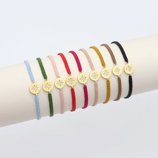 Handmade Customizable Brass Charm Bracelet With Cotton Wire