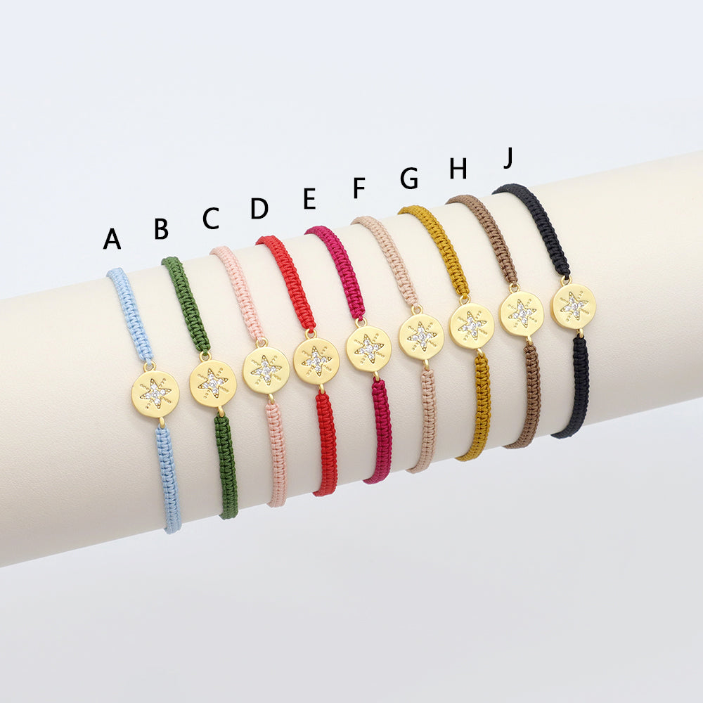 Handmade Customizable Brass Charm Bracelet With Cotton Wire