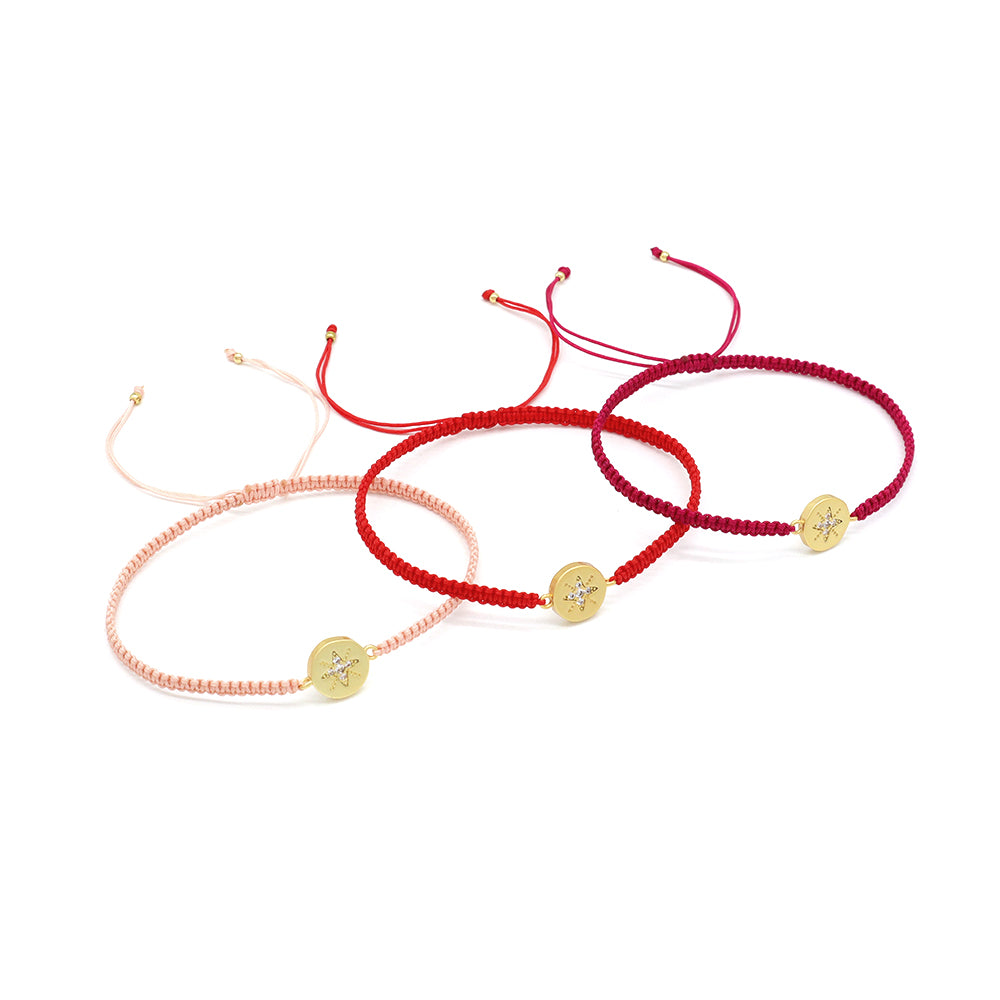 Handmade Customizable Brass Charm Bracelet With Cotton Wire