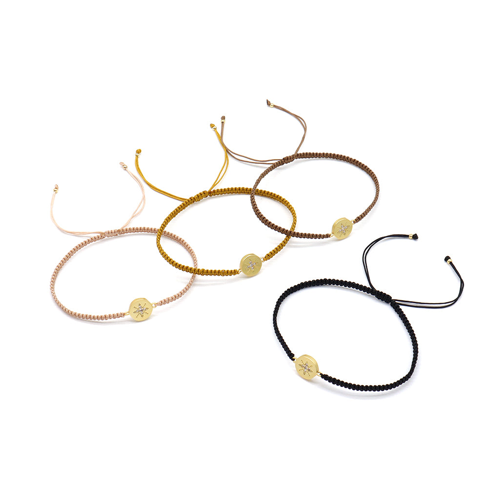 Handmade Customizable Brass Charm Bracelet With Cotton Wire