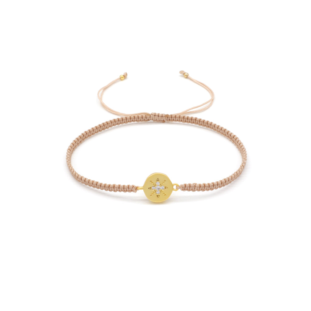 Handmade Customizable Brass Charm Bracelet With Cotton Wire