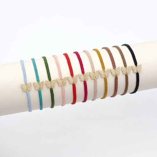 Handmade Customizable Brass Charm Bracelet With Cotton Wire