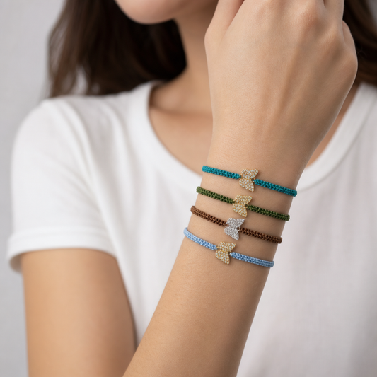 Hand-Woven Customizable Cotton Wire Bracelet With Brass Charm