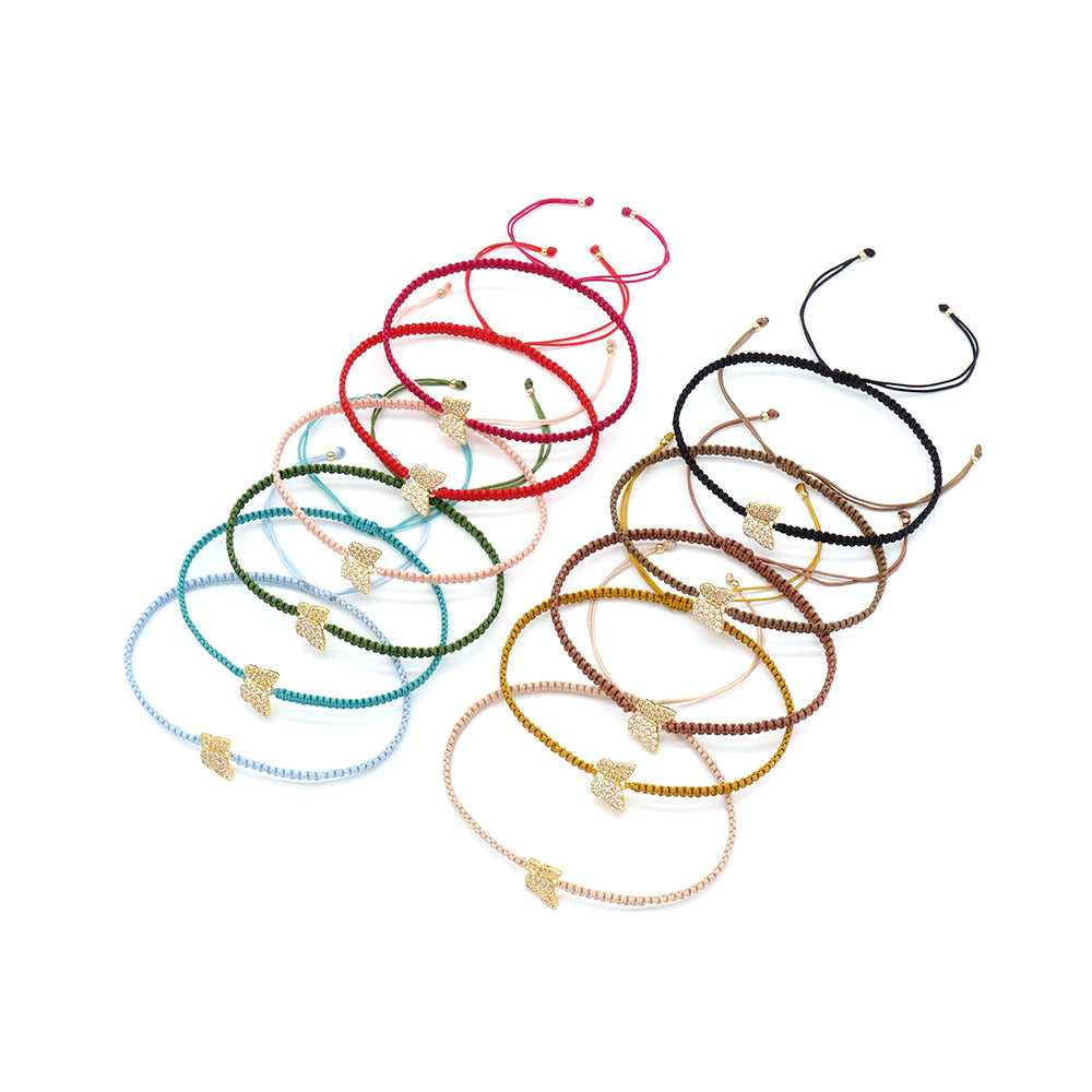 Handmade Customizable Brass Charm Bracelet With Cotton Wire