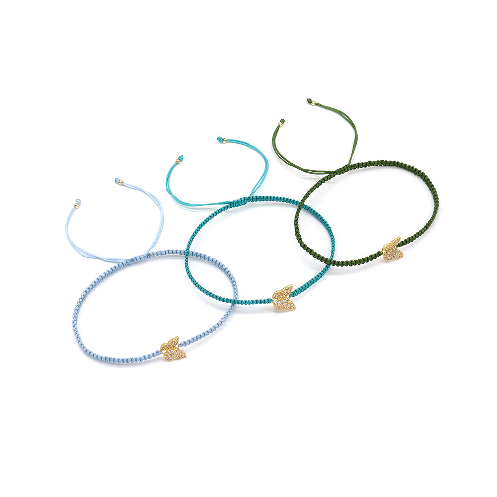 Handmade Customizable Brass Charm Bracelet With Cotton Wire