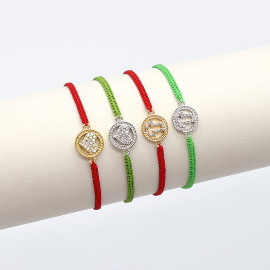 Handmade Customizable Brass Charm Bracelet With Cotton Wire