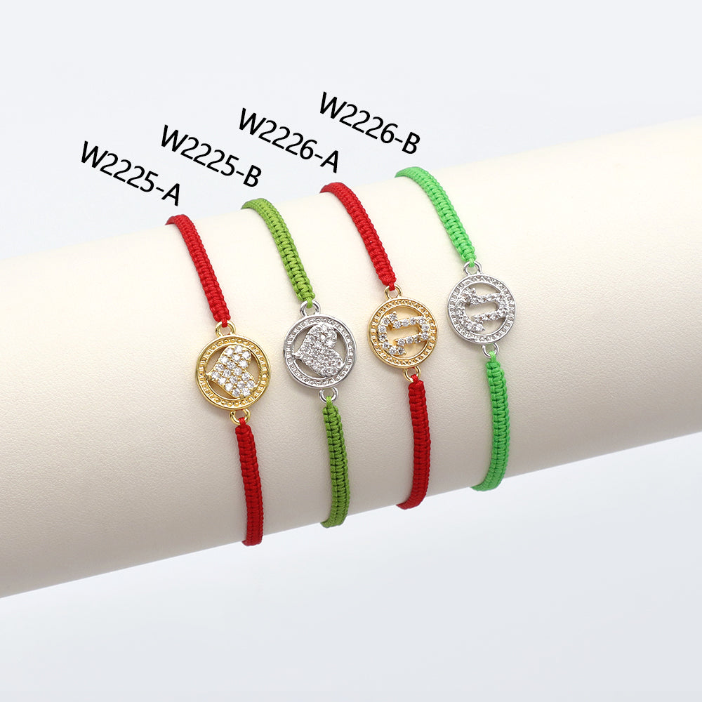 Handmade Customizable Brass Charm Bracelet With Cotton Wire