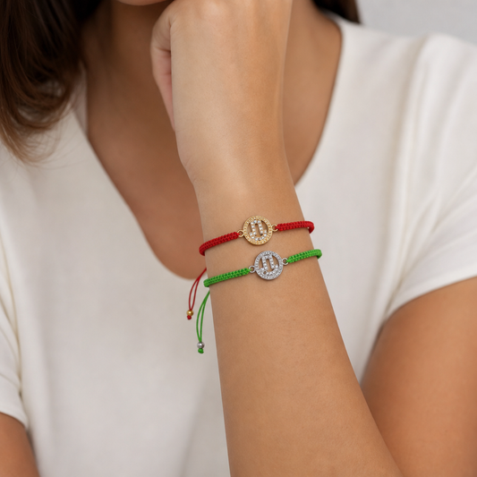 Handmade Customizable Brass Charm Bracelet With Cotton Wire