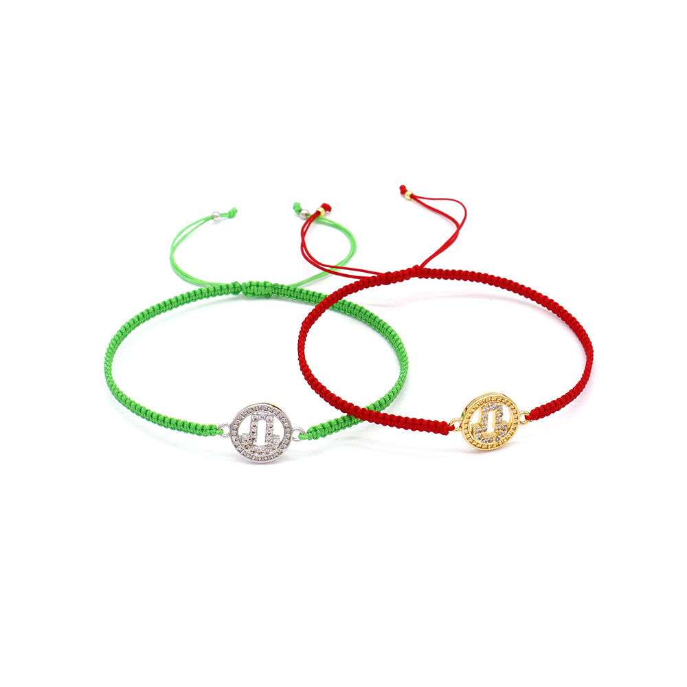 Handmade Customizable Brass Charm Bracelet With Cotton Wire