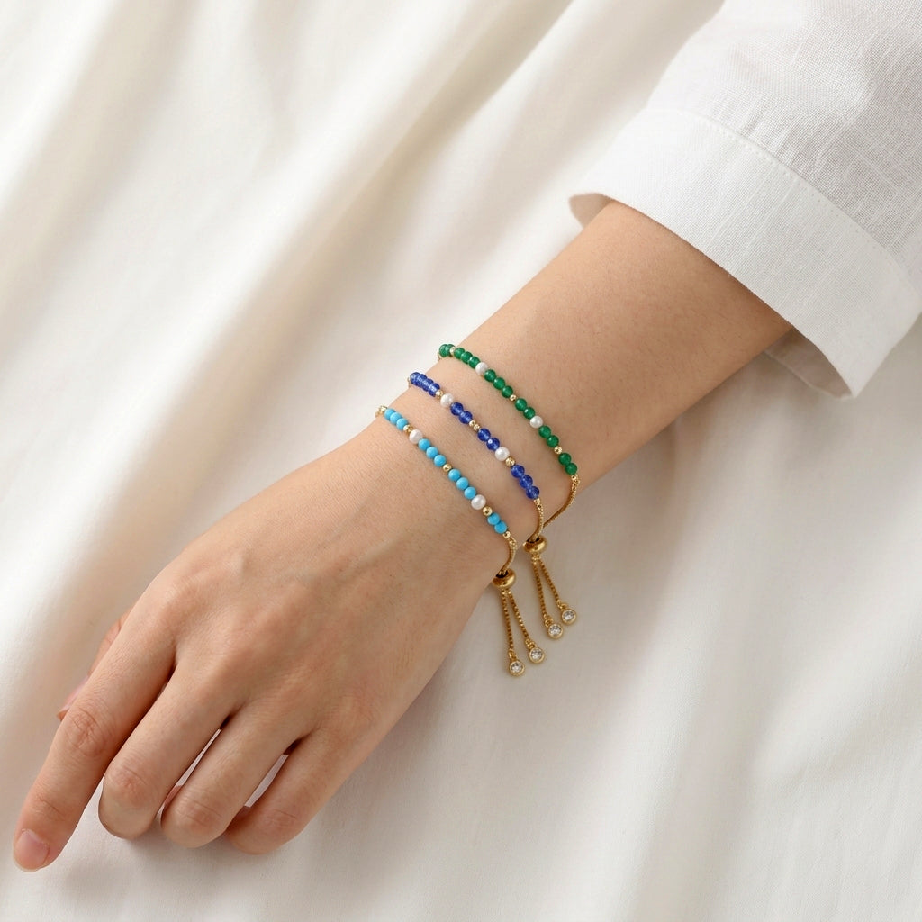 Handmade Customizable Natural Stone Bracelet With Fresh Water Pearl