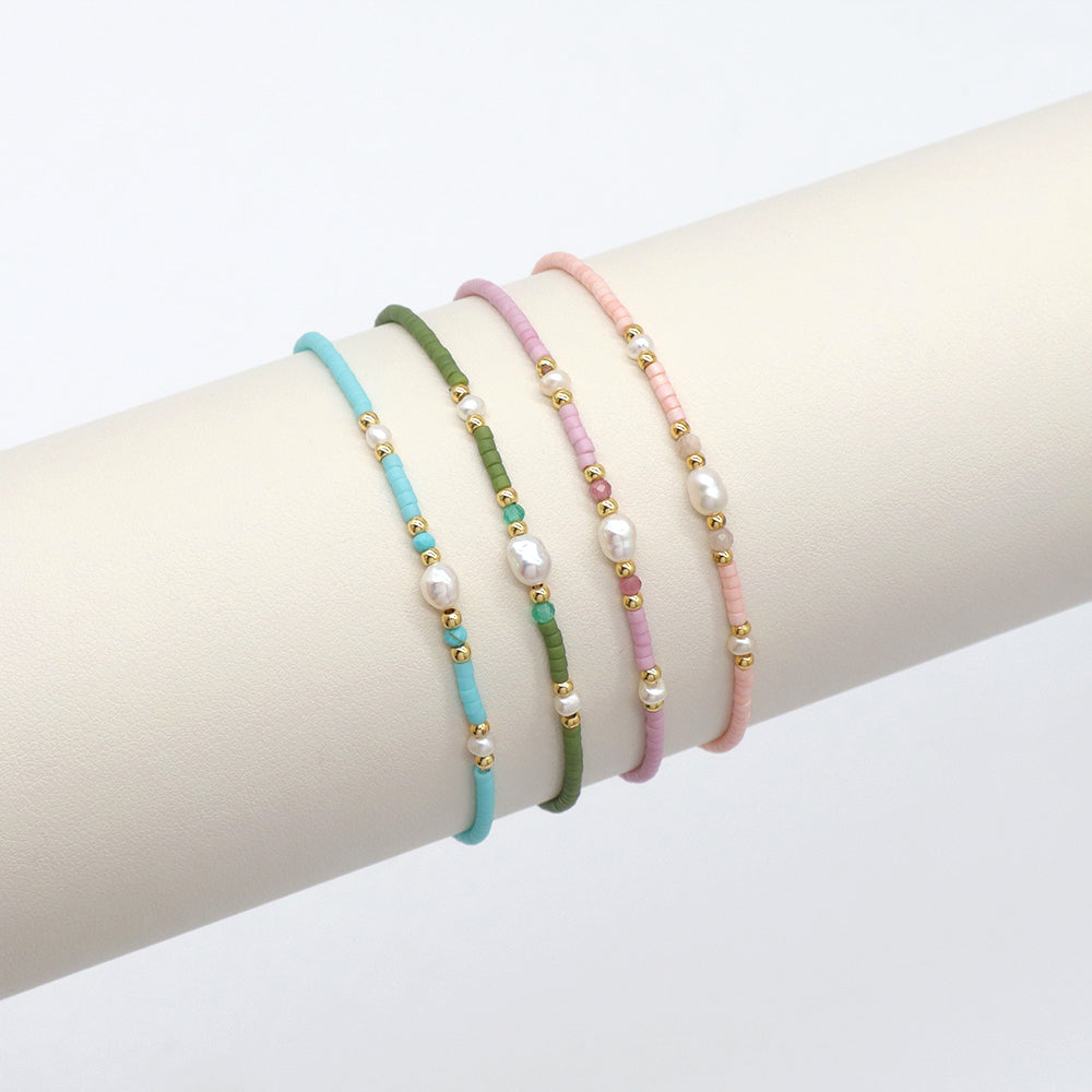 Handmade Customizable Natural Stone Miyuki Beads Bracelet With Fresh Water Pearl