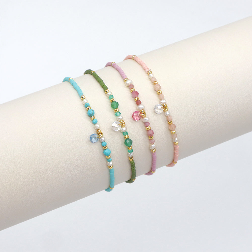 Handmade Customizable Natural Stone Miyuki Beads Bracelet With Fresh Water Pearl