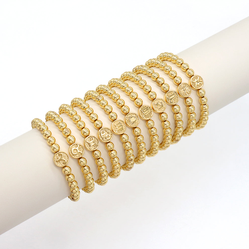 Handmade Customizable 6mm Brass Beads Bracelet With Stainless Steel Charm