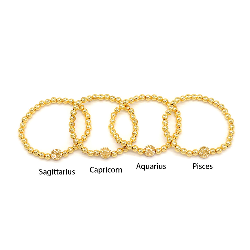 Handmade Customizable 6mm Brass Beads Bracelet With Stainless Steel Charm