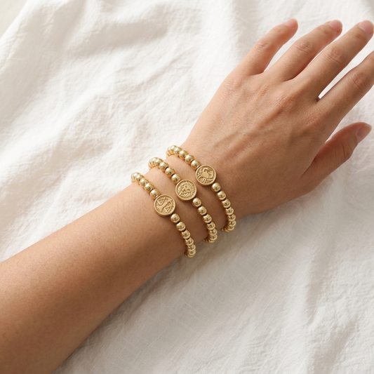 Handmade Customizable 6mm Brass Beads Bracelet With Stainless Steel Charm