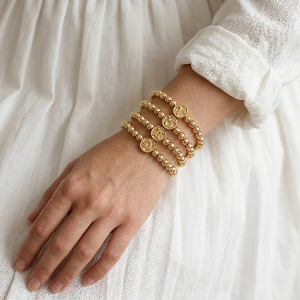 Handmade Customizable 6mm Brass Beads Bracelet With Stainless Steel Charm
