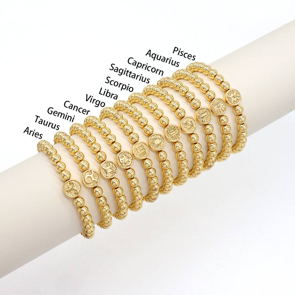 Handmade Customizable 6mm Brass Beads Bracelet With Stainless Steel Charm