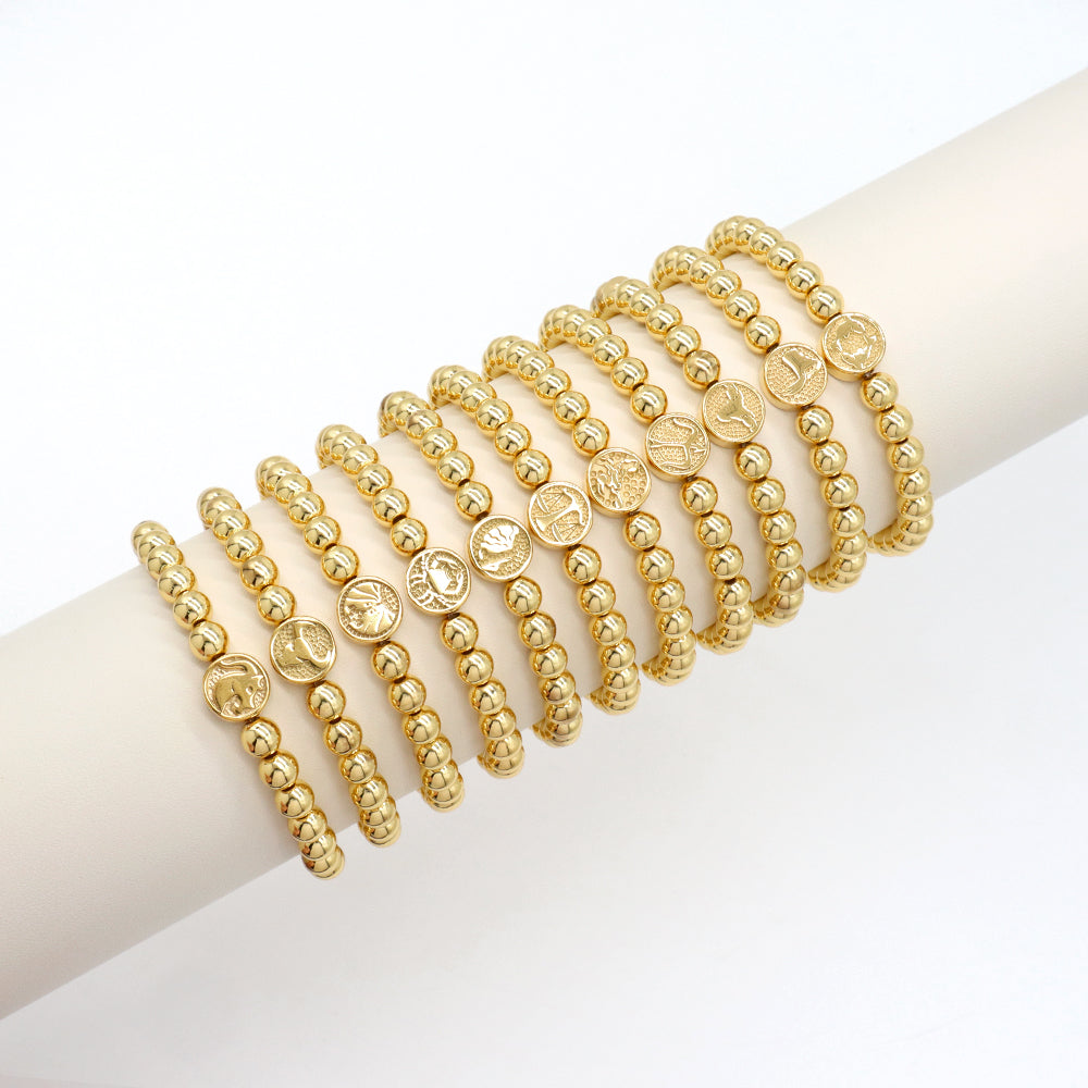 Handmade Customizable 6mm Brass Beads Bracelet With Stainless Steel Charm