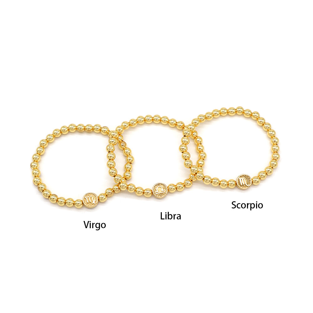 Handmade Customizable 6mm Brass Beads Bracelet With Stainless Steel Charm