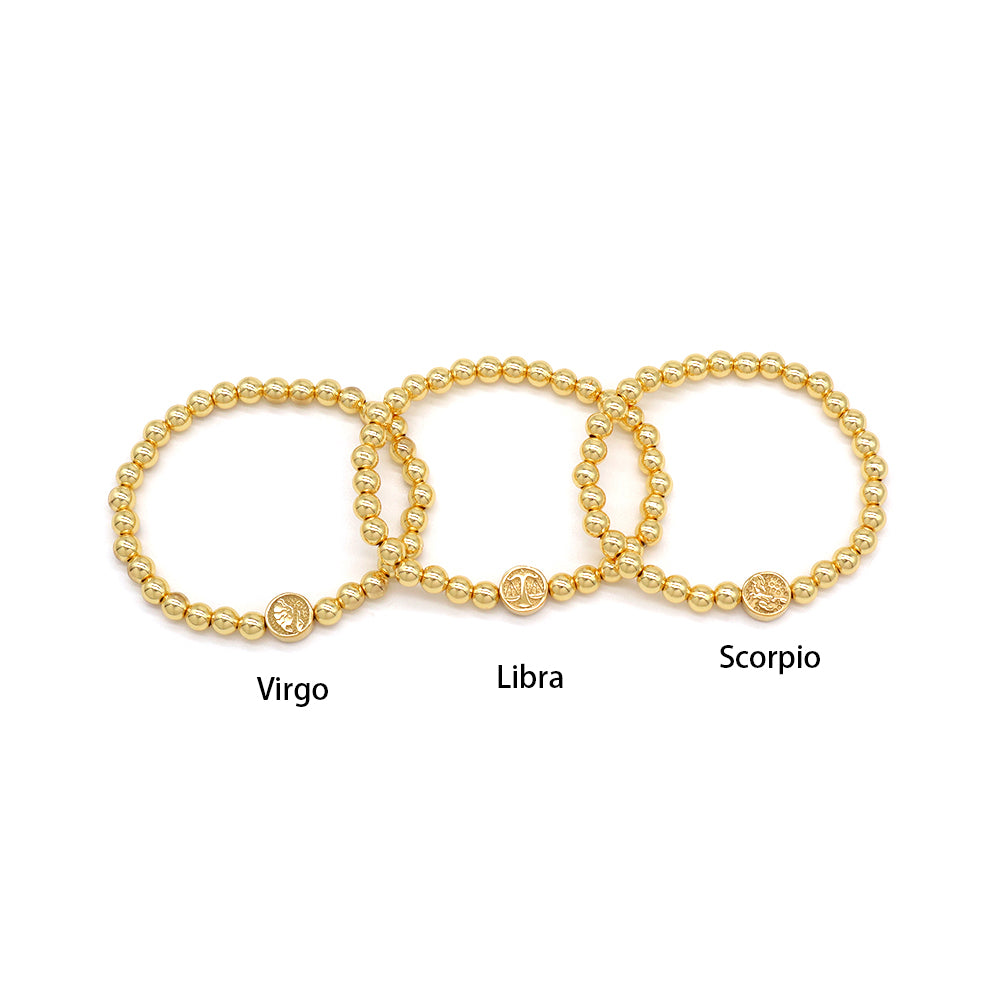 Handmade Customizable 6mm Brass Beads Bracelet With Stainless Steel Charm