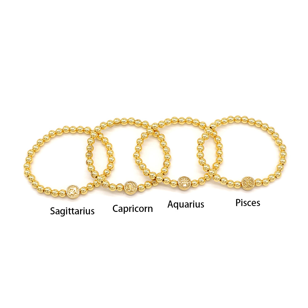 Handmade Customizable 6mm Brass Beads Bracelet With Stainless Steel Charm