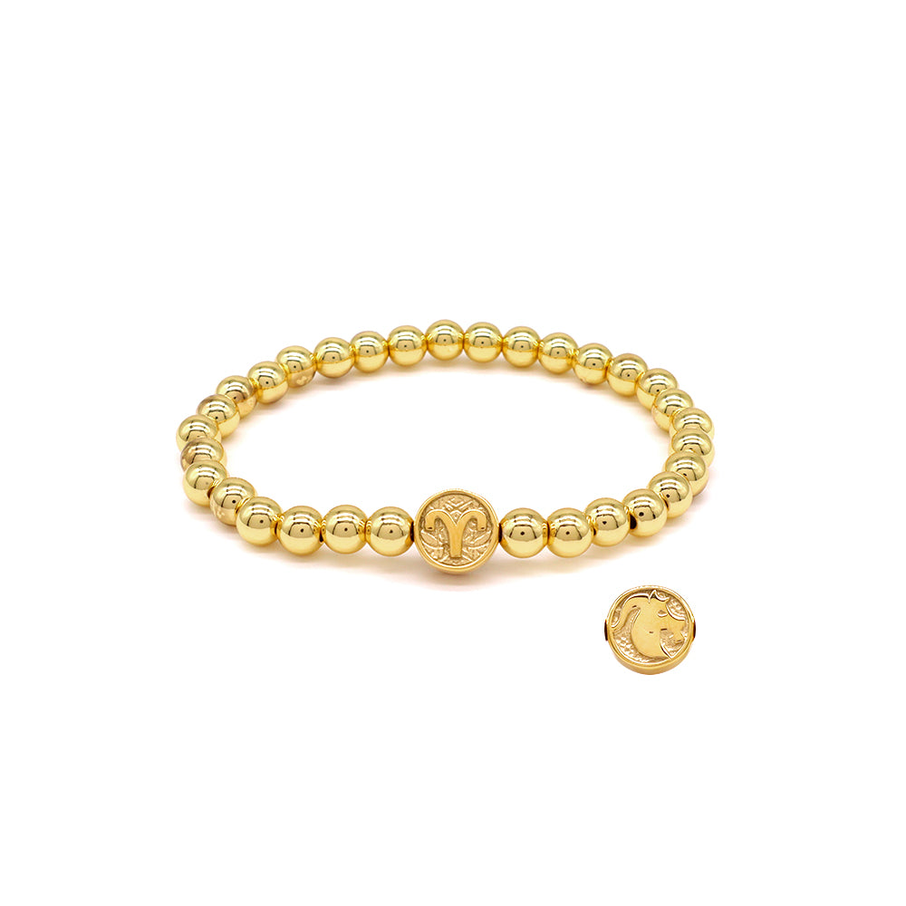 Handmade Customizable 6mm Brass Beads Bracelet With Stainless Steel Charm