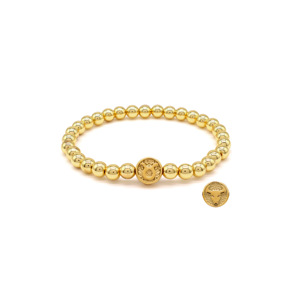 Handmade Customizable 6mm Brass Beads Bracelet With Stainless Steel Charm