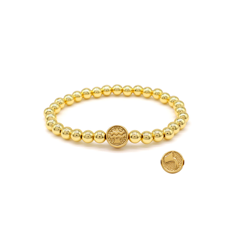 Handmade Customizable 6mm Brass Beads Bracelet With Stainless Steel Charm