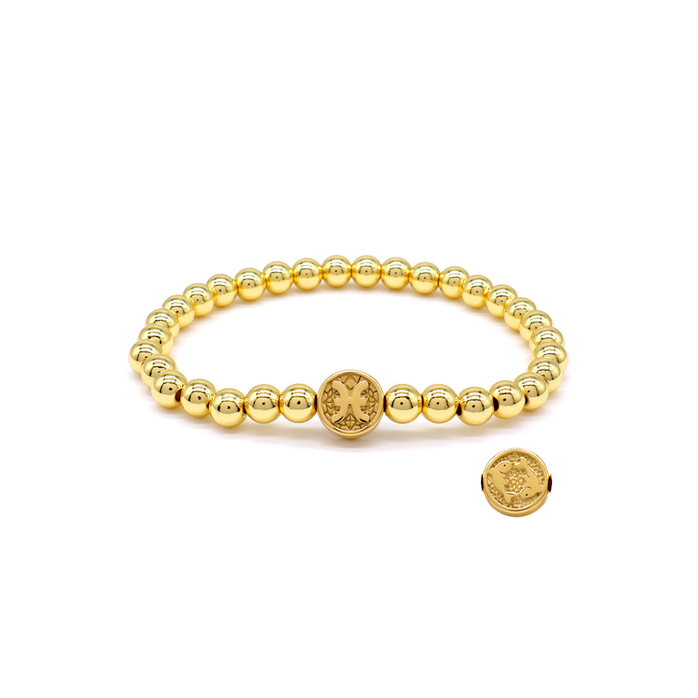 Handmade Customizable 6mm Brass Beads Bracelet With Stainless Steel Charm