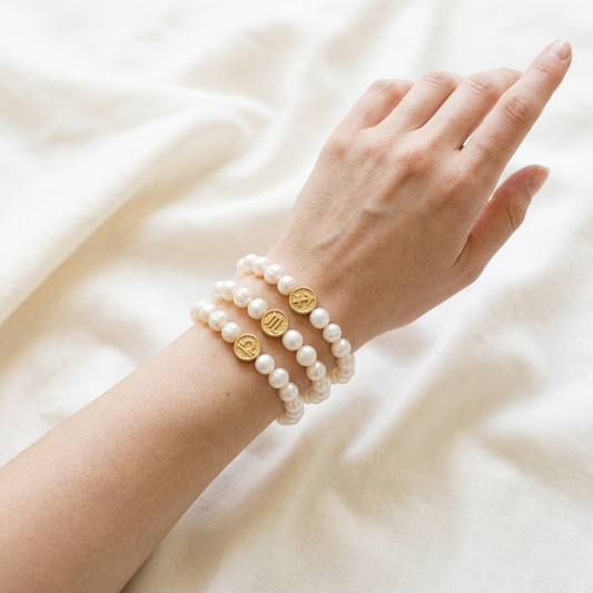 Handmade Customizable Fresh Water Pearl Bracelet With Stainless Steel Charm